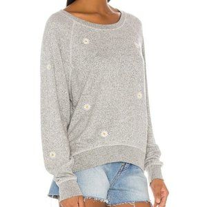 Rails Theo Embroidered Daisies Sweatshirt S Grey Melange Floral Daisy Pullover